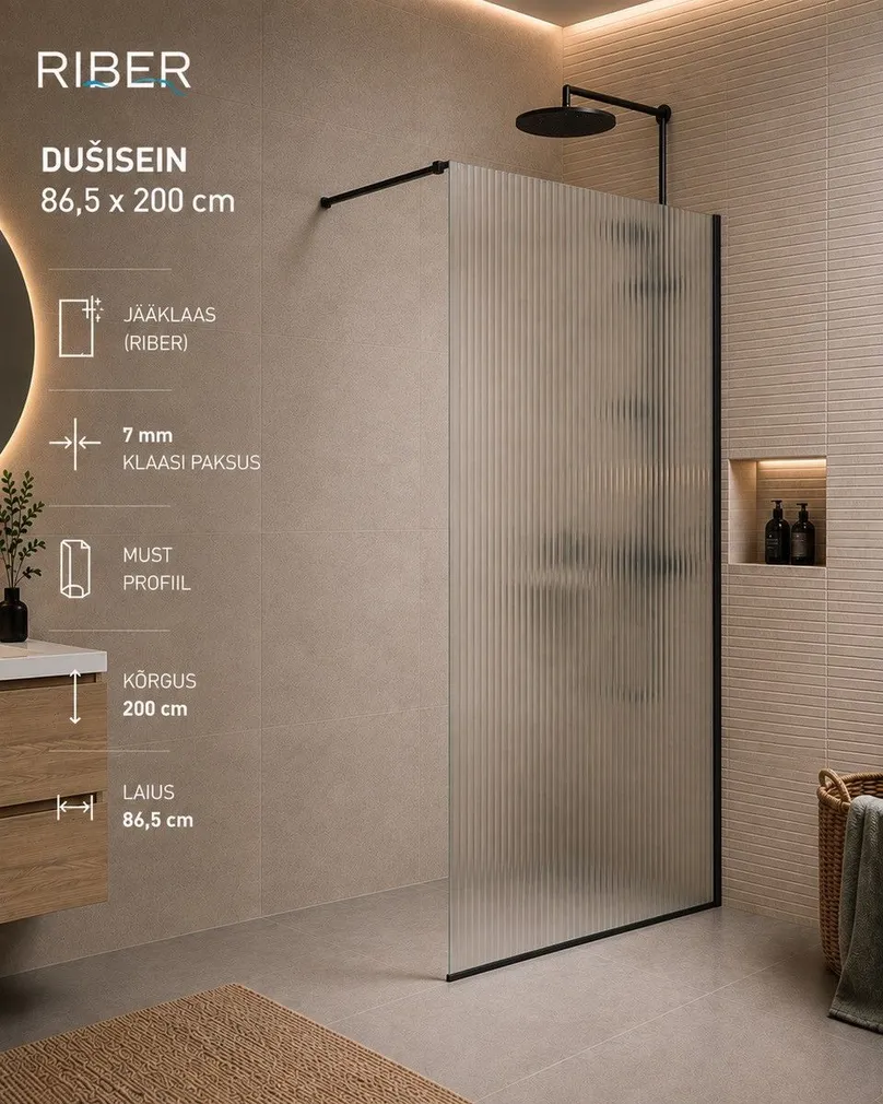 DUŠINURGA SEIN AQUALINE 7MMX86,5X200CM JÄÄKLAAS MUST PROFIIL