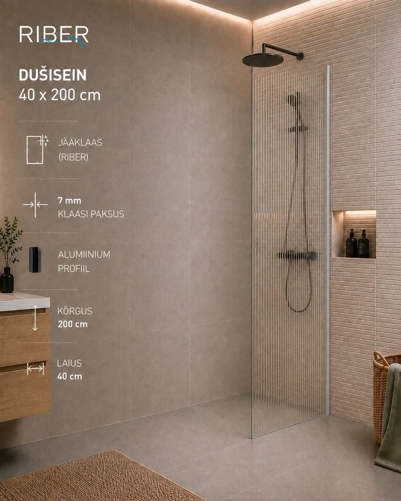 DUŠISEIN AQUALINE 7MMX40X200CM JÄÄKLAAS ALUMIINIUM PROFIIL