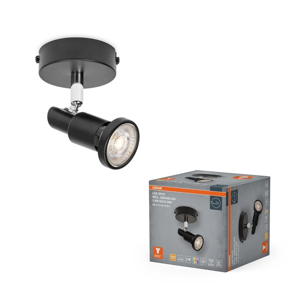 KOHTVALGUSTI OSRAM LED GU10 1X3,4W HÄMARDATAV MUST