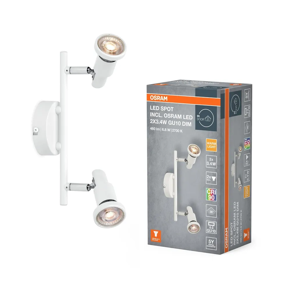 KOHTVALGUSTI OSRAM LED GU10 2X3,4W HÄMARDATAV VALGE