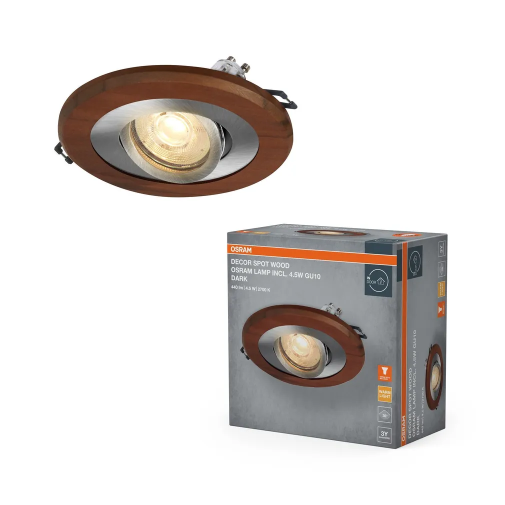 KOHTVALGUSTI LED SÜVISTATAV WOOD GU10 4,5W NIKKEL TUME