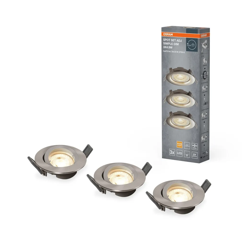KOHTVALGUSTI LED SÜVISTATAV SIMPLE 3X4,9W HARJATUD NIKKEL