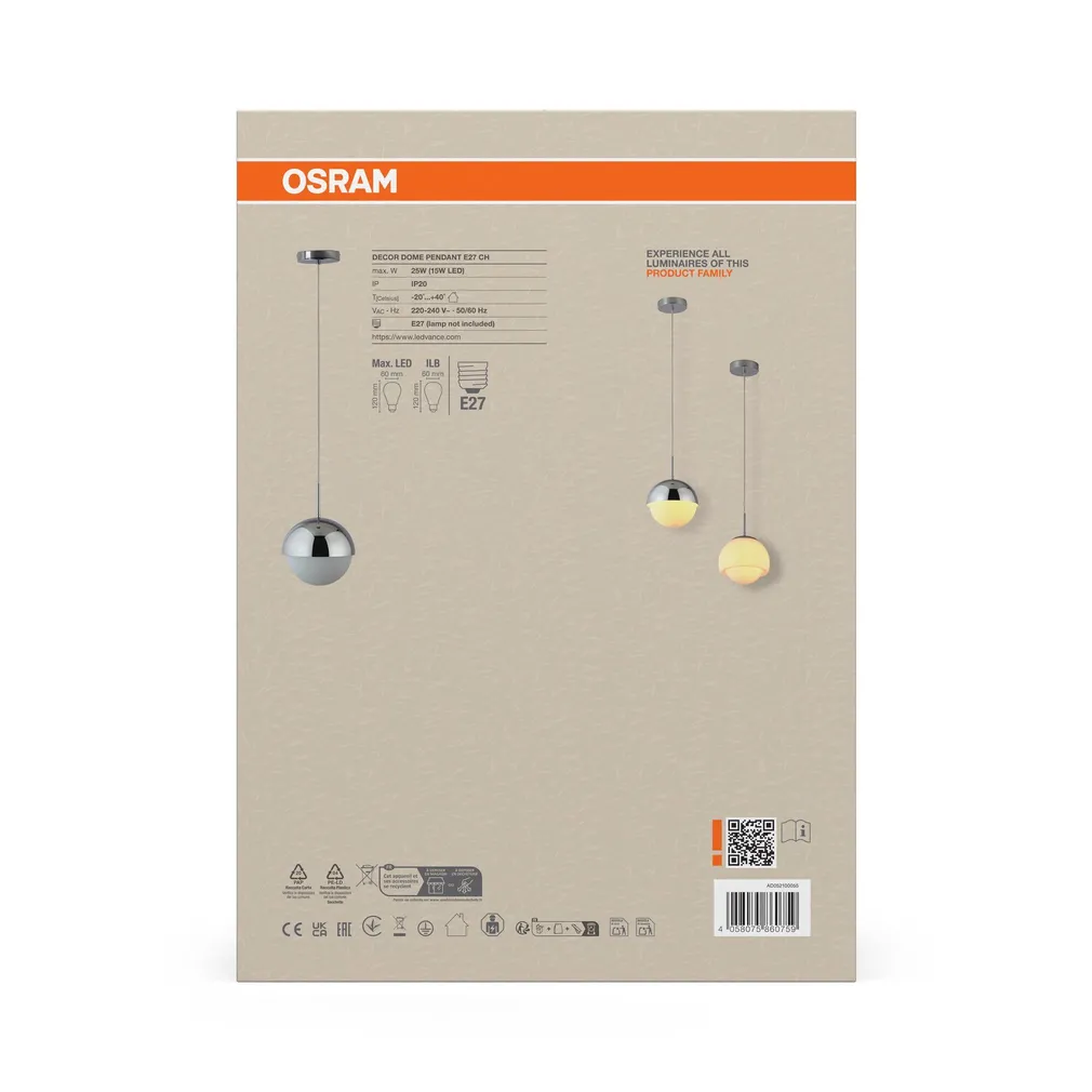 RIPPVALGUSTI OSRAM DOME E27 KROOM