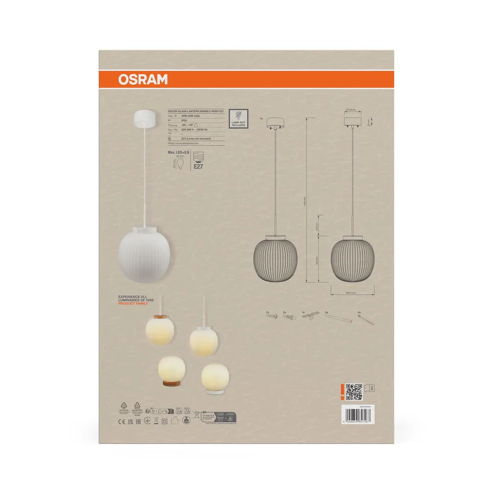 RIPPVALGUSTI OSRAM LANTERN MARBLE E27 KLAASIST