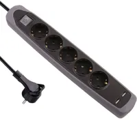 PIKENDUSJUHE ELECTRALINE 2M 5PESA 3G1,0MM² LK LÜLITI 2XUSB MUST/HALL