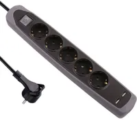 PIKENDUSJUHE ELECTRALINE 2M 5PESA 3G1,0MM² LK LÜLITI 2XUSB MUST/HALL