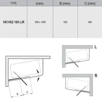 VANNISEIN RAVAK 10CVS2-100, 100X150CM VASAK, ALUMIINIUM