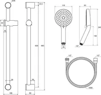 DUŠIKOMPLEKT RAVAK KÄSIDUŠŠ FLAT M, DUŠILIFT 66,5CM, VOOLIK
