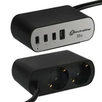 PISTIKUPESA ELECTRALINE PD35W 2P SCHUKO+4USB (3C+1A) 2M