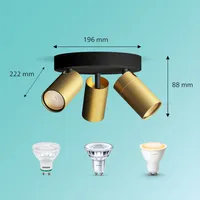 KOHTVALGUSTI KOSIPO SPOT 3X5W IP44 ÜMMARGUNE MUST-MESSING