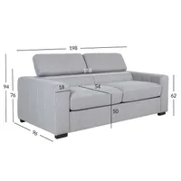DIIVANVOODI KINGSTON 3-KOHALINE 198X96XH76/94CM, HALL