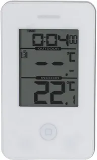 SISE-JA VÄLISTERMOMEETER DIGITAALNE JUHTMEVABA KELLAGA VALGE