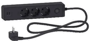 PIKENDUSJUHE SCHNEIDER ELECTRIC 1,5M 3 PESA + 2XUSB 2,4A LÜLITI MUST