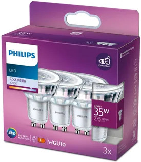 LED LAMP PHILIPS CLASSIC 3,5W-35W GU10 4000K 275LM 36D 3TK PAKIS