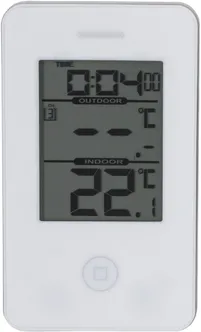 SISE-JA VÄLISTERMOMEETER DIGITAALNE JUHTMEVABA KELLAGA VALGE