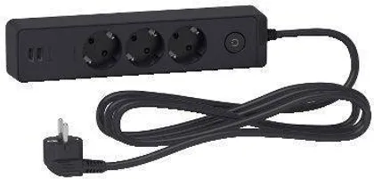 PIKENDUSJUHE SCHNEIDER ELECTRIC 3M 3 PESA + 2XUSB 2,4A LÜLITI MUST