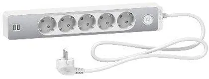 PIKENDUSJUHE SCHNEIDER ELECTRIC 1,5M 5 PESA + 2XUSB 2,4A LÜLITI VALGE