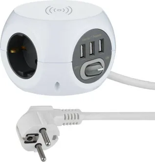 PIKENDUSJUHE ELECTRALINE 1,5M 3PESA 3G1,5MM² 3XUSB LK LÜLITI JUHTMEVABA LAADIMINE