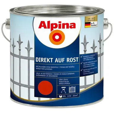 METALLIVÄRV ALPINA DIREKT AUF ROST 2,5L PUNANE (RAL3000) LÄIKIV