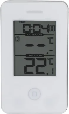 SISE-JA VÄLISTERMOMEETER DIGITAALNE JUHTMEVABA KELLAGA VALGE