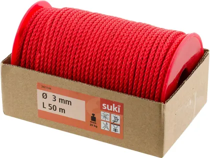 PÕIMITUD KÖIS SUKI POLÜPROPÜLEEN 3MM PUNANE 50M