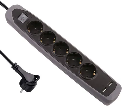 PIKENDUSJUHE ELECTRALINE 2M 5PESA 3G1,0MM² LK LÜLITI 2XUSB MUST/HALL