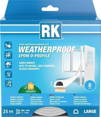 AKNA- JA UKSETIHEND RK EPDM LARGE D-PROFIIL VALGE 25M