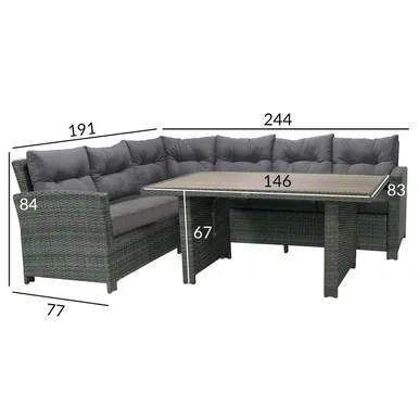 AIAMÖÖBLIKOMPLEKT PAVIA, LAUD JA NURGADIIVAN