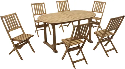 SÖÖGILAUAKOMPLEKT LAUD JA 6-TOOLI, KOKKUPANDAV PUIT