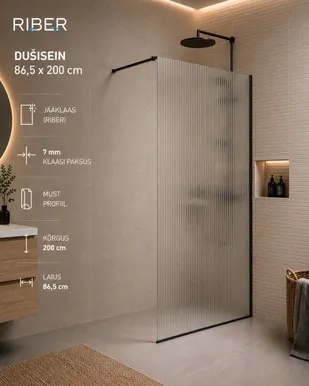 DUŠINURGA SEIN AQUALINE 7MMX86,5X200CM JÄÄKLAAS MUST PROFIIL