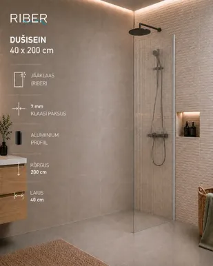DUŠISEIN AQUALINE 7MMX40X200CM JÄÄKLAAS ALUMIINIUM PROFIIL