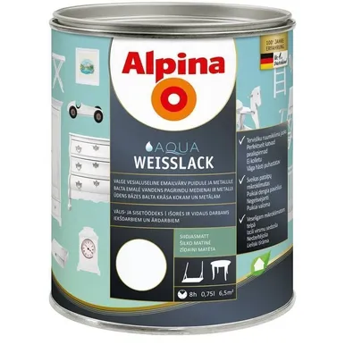 UNIVERSAALVÄRV ALPINA AQUA WEISSLACK 0,75L VALGE SIIDJASMATT