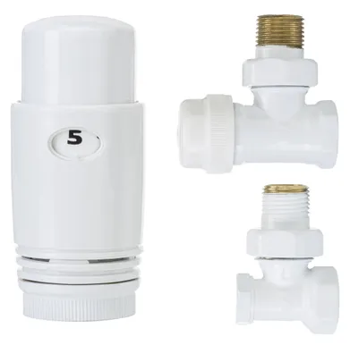VENTIILIDE KOMPLEKT INVENA TERMOSTAADIGA NURGAGA 1/2" VALGE