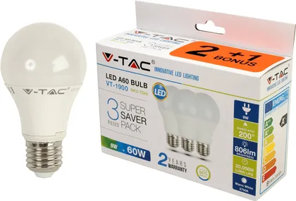 LED LAMP 9 W E27 506LM 3TK PAKIS V-TAC