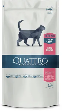 LEMMIKLOOMA KUIVTOIT QUATTRO KASSILE STERILIZED, LINNULIHA 1,5KG