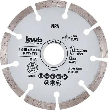 TEEMANTLÕIKEKETAS KWB, SEGMENT 115MM