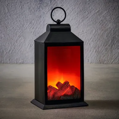 LATERN KAMIN LED TAIMER 15X12X27CM MUST/VALGE