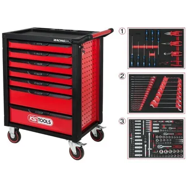 TÖÖRIISTAKÄRU KS TOOLS RACINGLINE 7-SAHTLIT+KOMPLEKT, 215-OSA