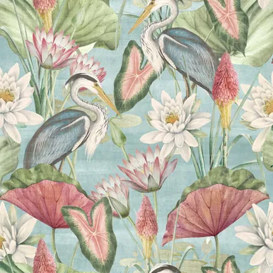 TAPEET ESSELLE HOME WATERLILY LAKE SOFT BLUE 0,5X10M