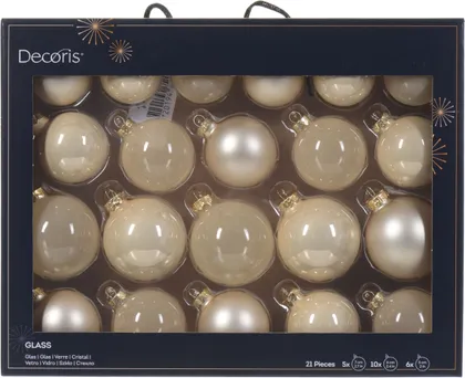 JÕULUKUULID Ø7CM KLAAS PÄRLIVALGE 21TK PAKIS