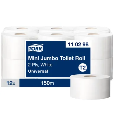 TUALETTPABER TORK T2 MINI JUMBO 2-KIHILINE, 12 RULLI PAKIS