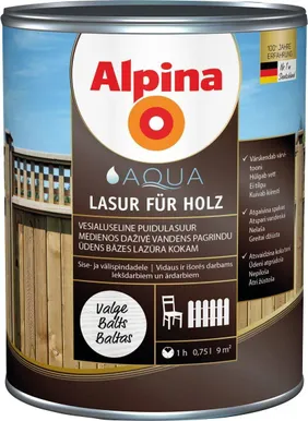 PUIDUKAITSEVAHEND ALPINA AQUA LASUR FÜR HOLZ 0,75L VALGE