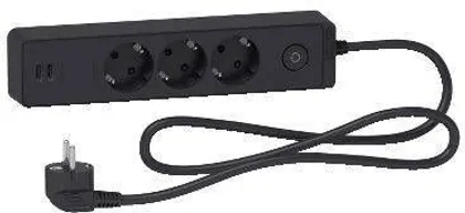 PIKENDUSJUHE SCHNEIDER ELECTRIC 1,5M 3 PESA + 2XUSB 2,4A LÜLITI MUST