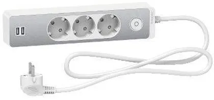 PIKENDUSJUHE SCHNEIDER ELECTRIC 1,5M 3 PESA + 2XUSB 2,4A LÜLITI VALGE